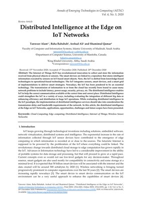 PDF Document Cover - Distributed Intelligence at the Edge on IoT Networks - AETiC 2020